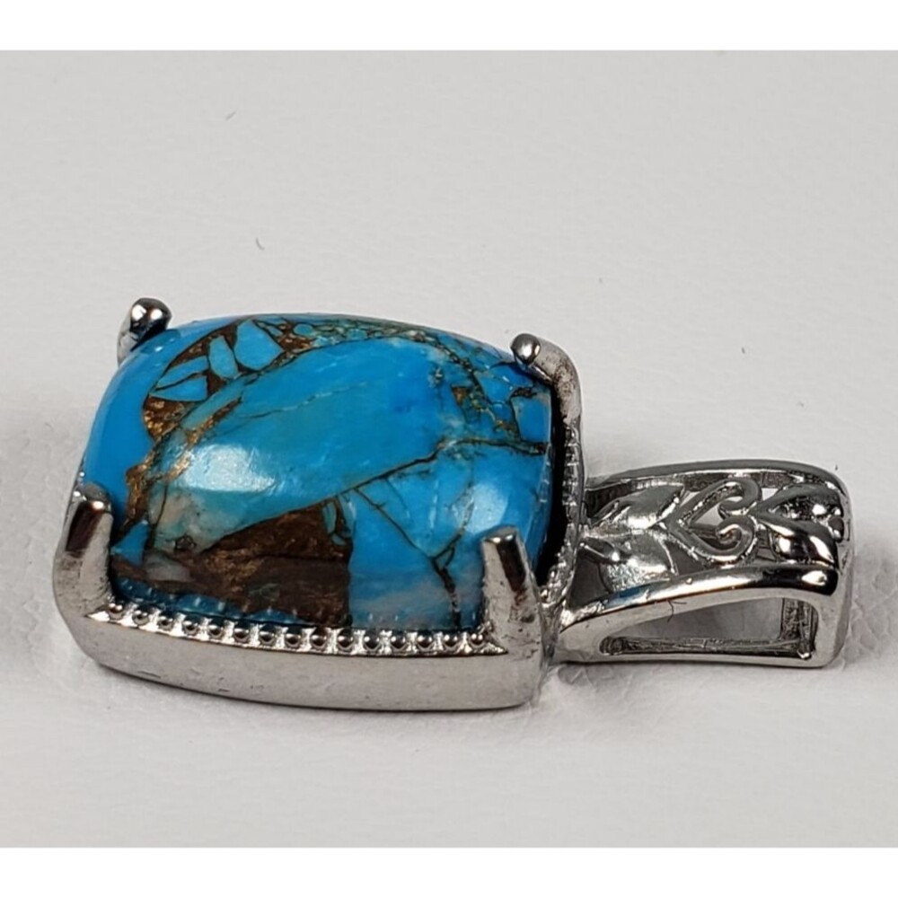 Vintage Signed CU Mojave Blue Turquoise Solitaire 6.25 ctw Pendant - Picture 5 of 15